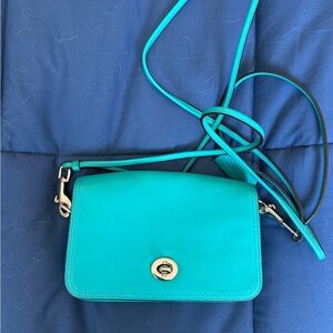 Coach Turquoise Leather Crossbody with Turn-Lock